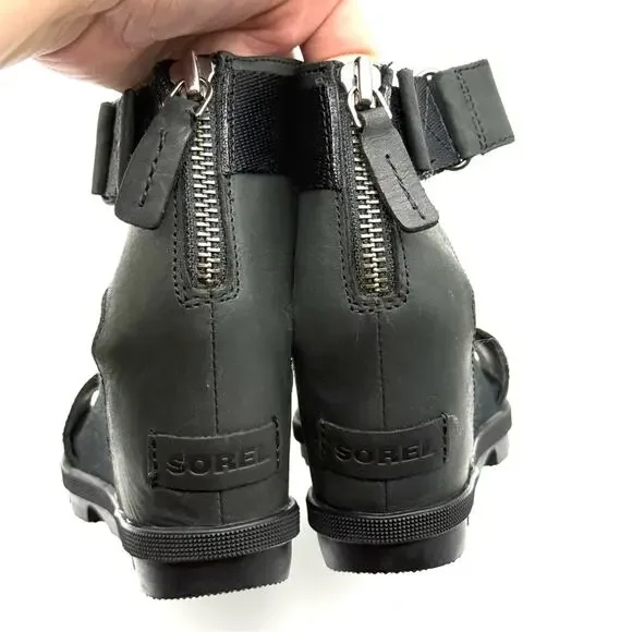 Sorel Joanie II Ankle Strap Wedge Sandal Black 8.5 - Picture 5 of 15